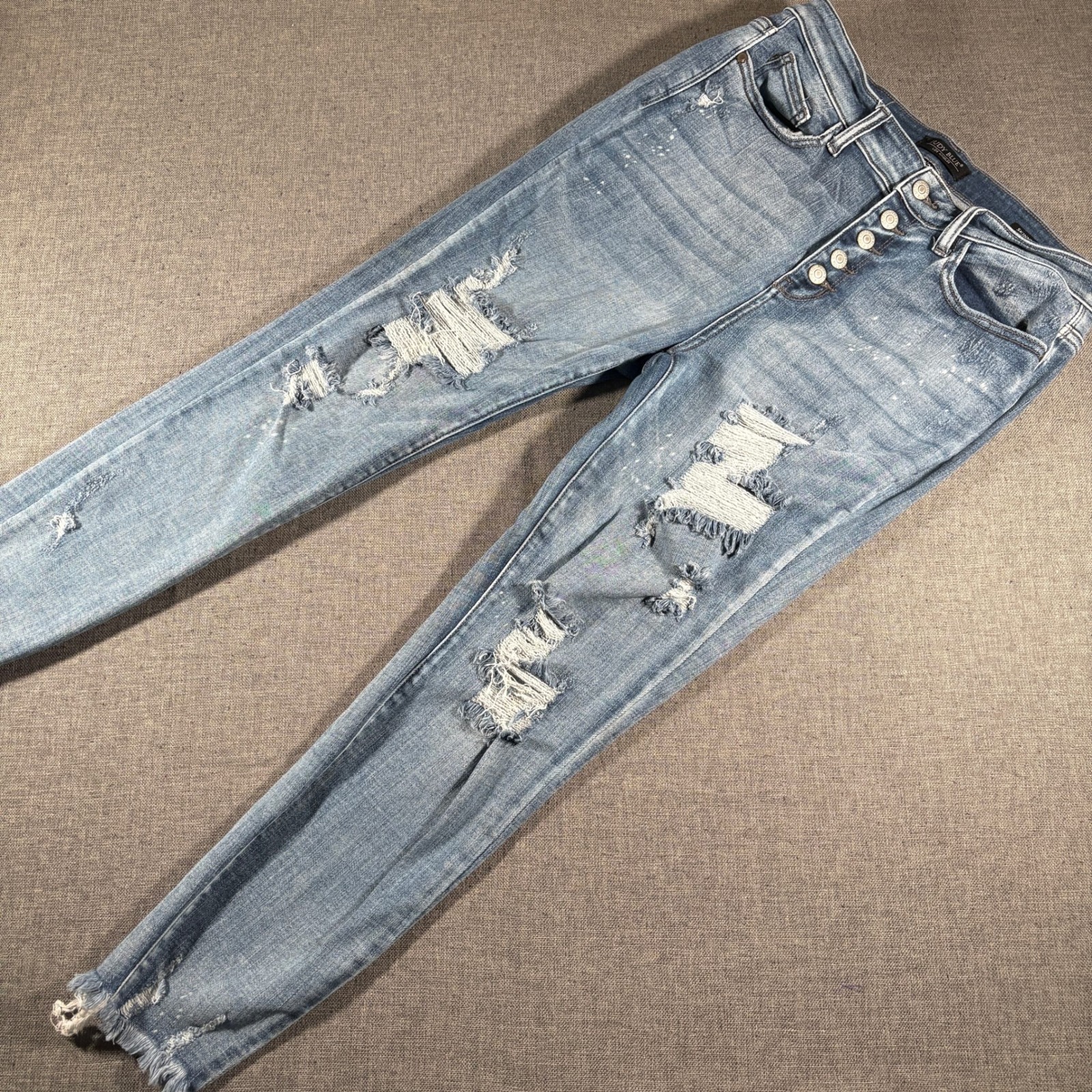 Judy Blue Skinny Jeans Women 13/31 Light Wash Distressed Button Fly Frayed Hem